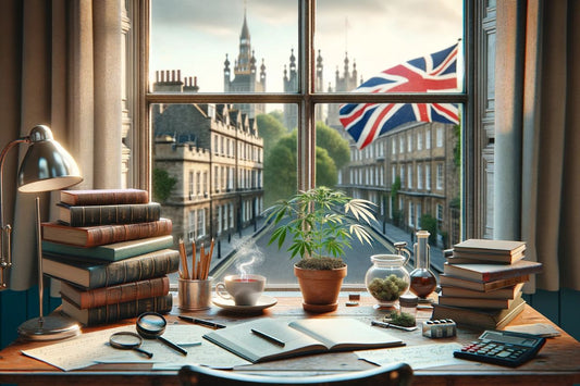 Mávání vlajkou Spojeného království za oknem