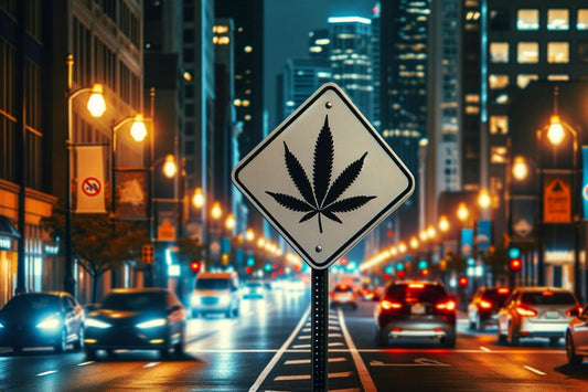 Značka Cannabis uprostřed ulice