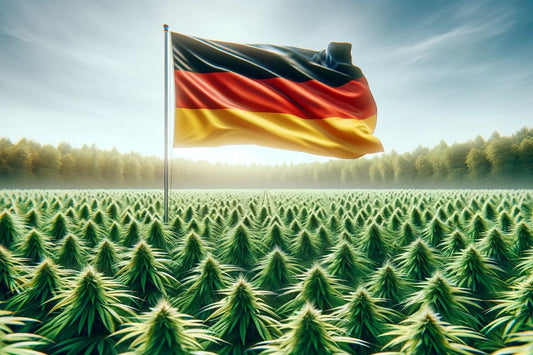 Německá vlajka na poli konopí
