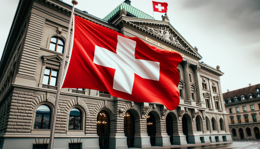 Švýcarská vlajka před vládní budovou
